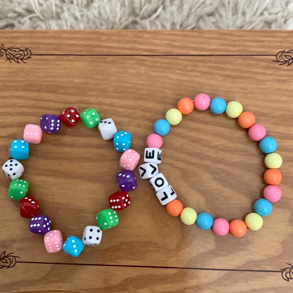 Rainbow dice beads and regular beaded bracelets